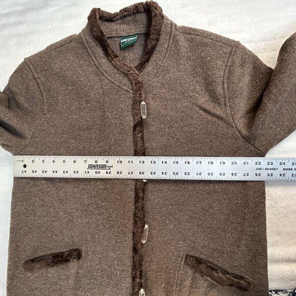Geiger Collections Womens Brown Pure Wool Fur Trim Cardigan Sweater Coat Size 40 - Picture 10 of 13